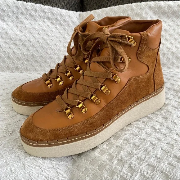 Vince Soren Suede & Leather High Top Sneaker Boot Tan Size 8M Retail $350 - Picture 2 of 13